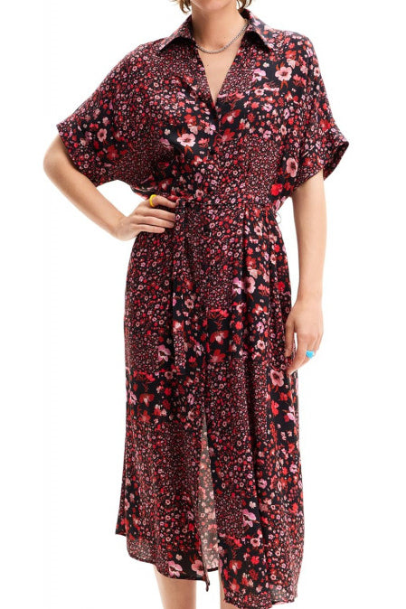 Polo Neck Short Sleeve Floral Dress