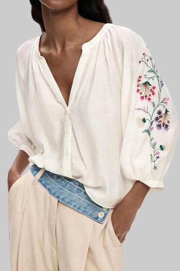 Fashion V Neck Three Quarter Sleeve Shirt
