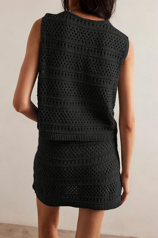 V-Neck Sleeveless Knit Tank Top And Midi Skirt Set