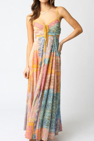 V-Neck Printed Tie Loose Sleeveless Slip Dress