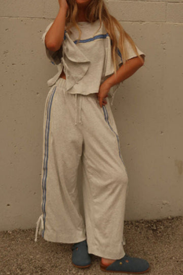 Loose Round Neck Top Casual Wide Leg Pants Set