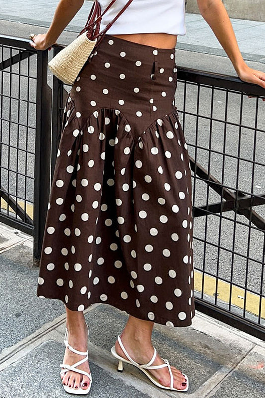 Polka Dot A-Line Elegant Commuter Versatile Midi Skirt