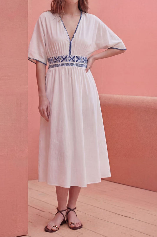 Embroidered V-Neck Elegant Long Dress