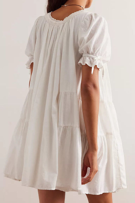 Loose Lace Trim Round Neck Ruched Dress