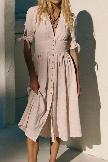 V-Neck Long Button Shirt Dress