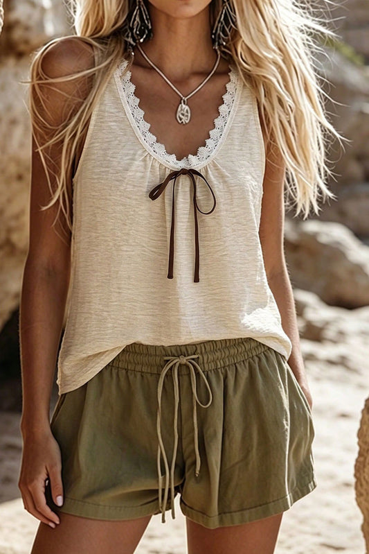 Bohemian Style Lace Spliced Tank Top