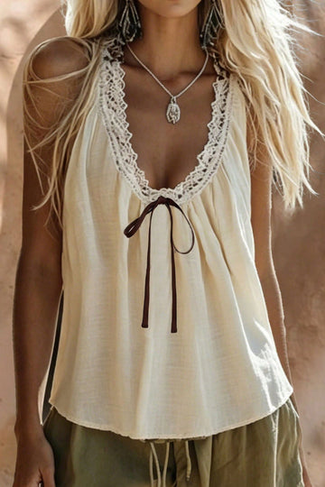 Bohemian Style Lace Spliced Tank Top