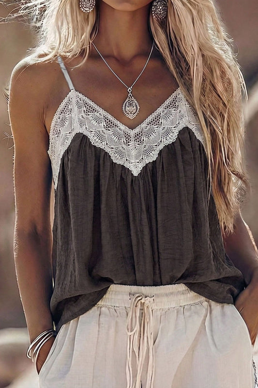 V-Neck Sexy Lace Trim Seaside Vacation Camisole Top