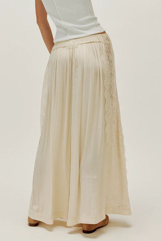 Lace Trim Spliced High Waist Versatile Draped Wide Leg Pants
