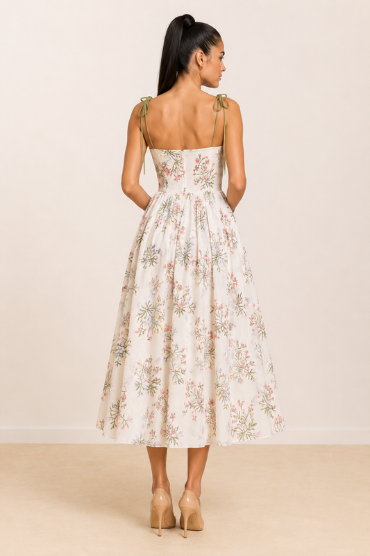 Waist Fitted Backless Embroidered Camisole Dress