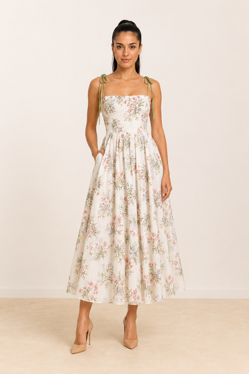 Waist Fitted Backless Embroidered Camisole Dress