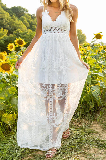 Lace Camisole Sheer Overlay Long Dress