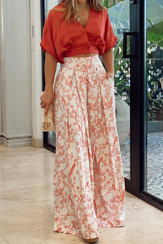 Floral Print Top & Wide Leg Pants Set