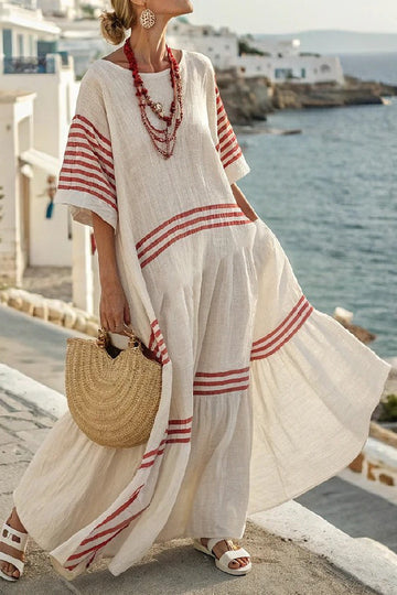 Striped Wide Sleeve Kaftan Maxi Dress