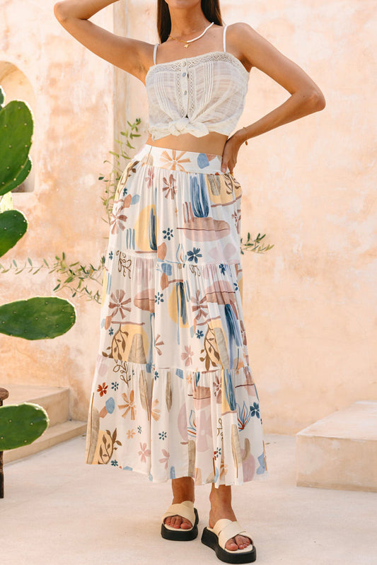 Island Print Midi Skirt