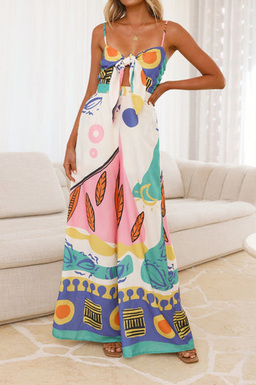 Abstract Print Tie Front Cami Maxi Dress