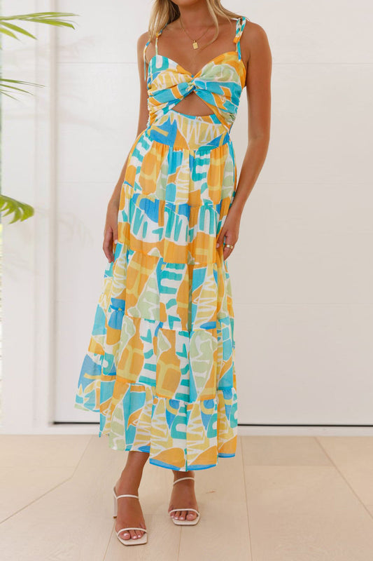 Abstract Pattern Spaghetti Strap Maxi Dress