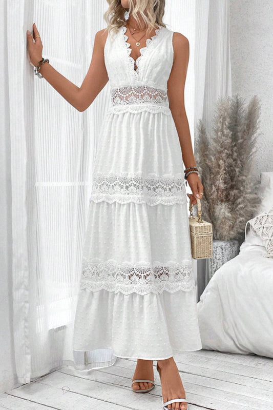 Lace V-Neck Tiered Maxi Dress