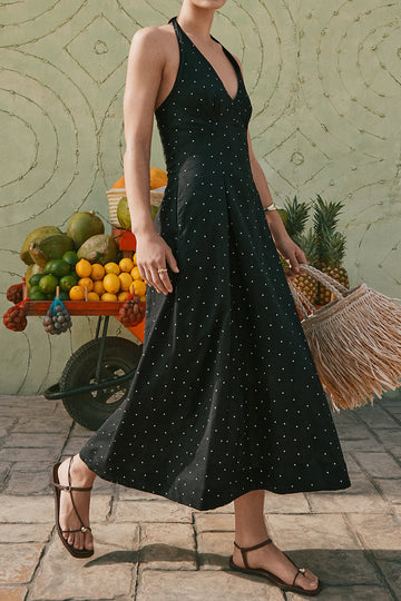 Polka Dot Halter A-Line Midi Dress