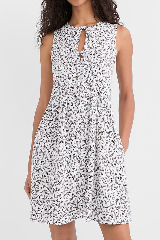Ditsy Floral Tie Neck Sleeveless Mini Dress