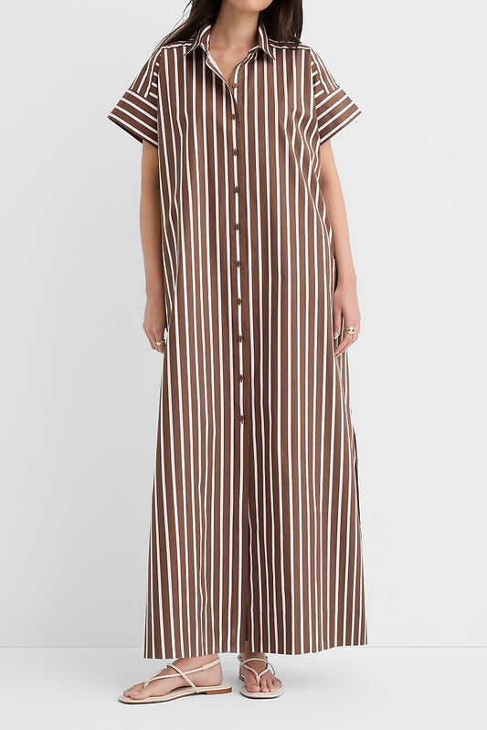 Striped Belted Shirt Midi Dress