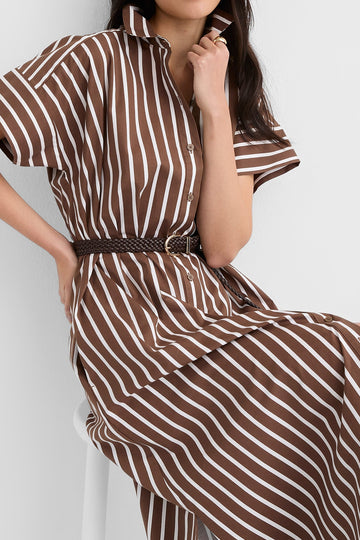 Striped Belted Shirt Midi Dress