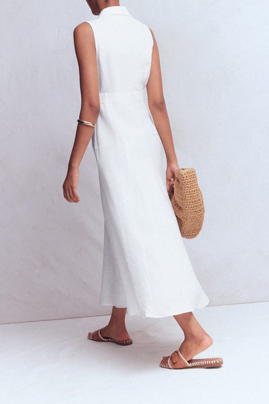 Sleeveless Belted Shirt Midi Dress