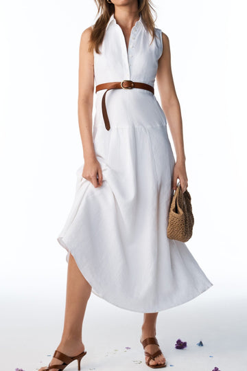 Sleeveless Belted Shirt Midi Dress