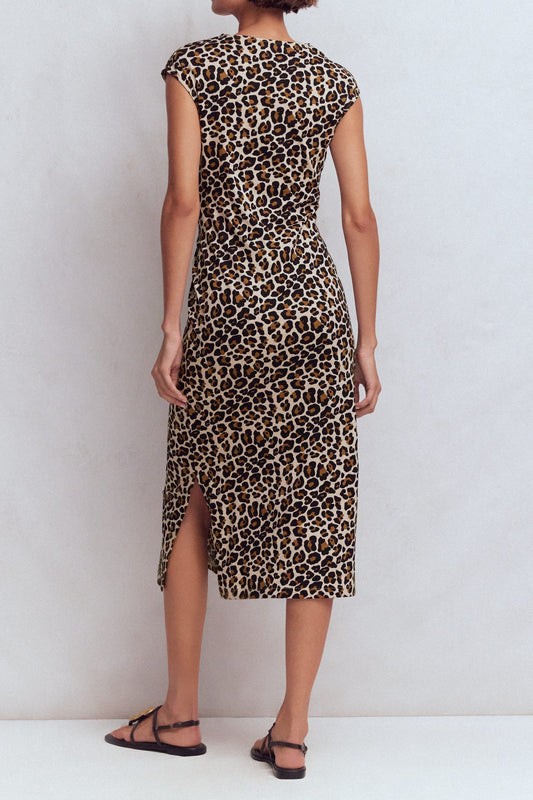 Leopard Print Sleeveless Slit Midi Dress