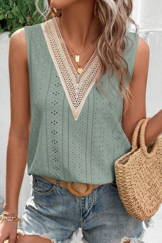 White Eyelet V-Neck Top