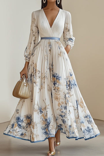 Watercolor Floral V-Neck Maxi Dress