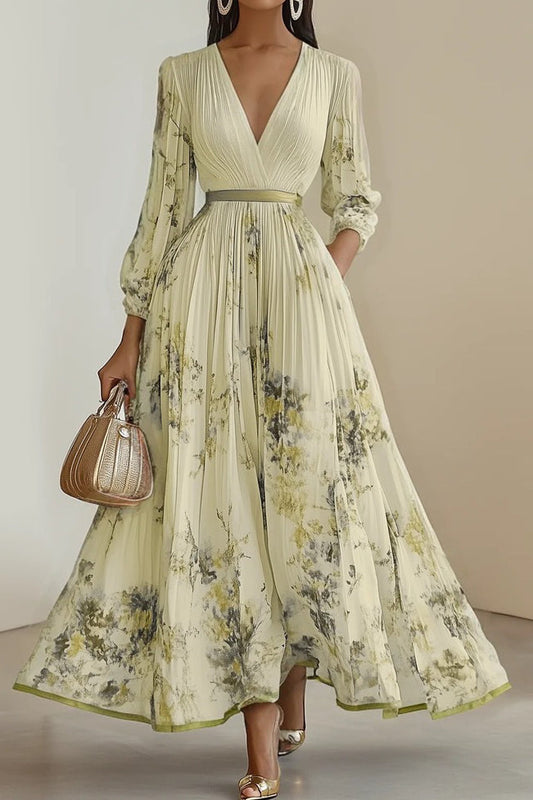Watercolor Floral V-Neck Maxi Dress