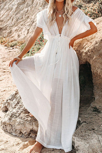 Drawstring cover-up long skirt
