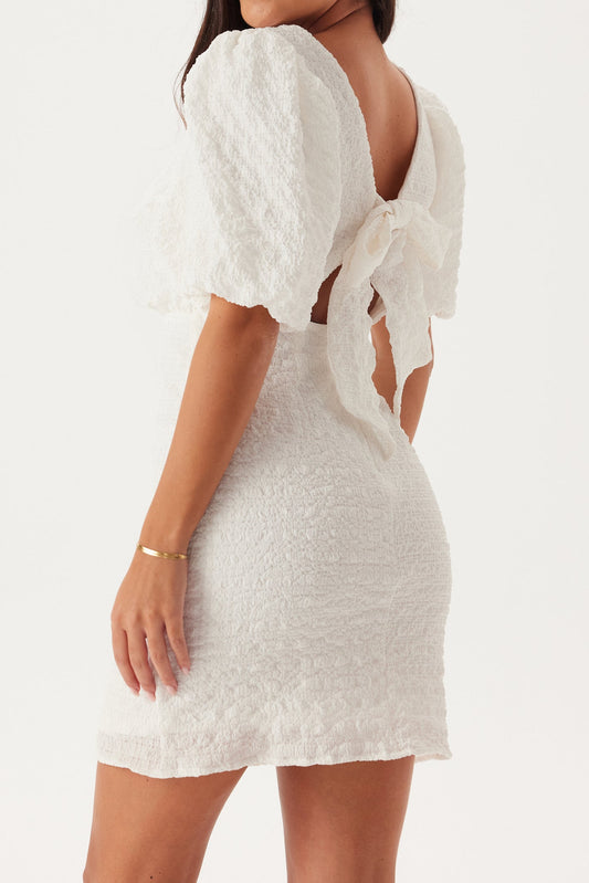 White Puff Sleeve Mini Dress