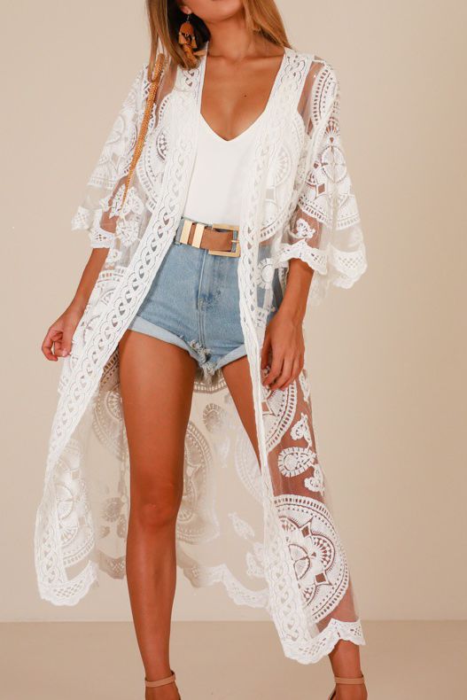 Cutout Crochet Sheer Maxi Cover-Up