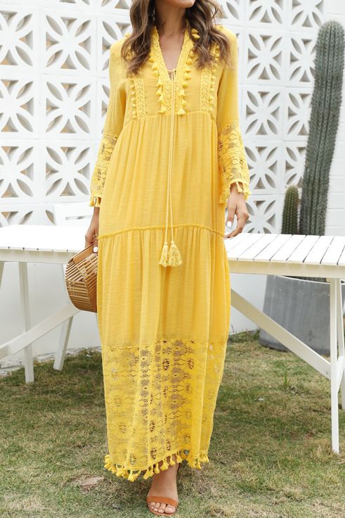 Bohemian fringe maxi dress