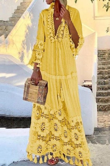 Bohemian fringe maxi dress