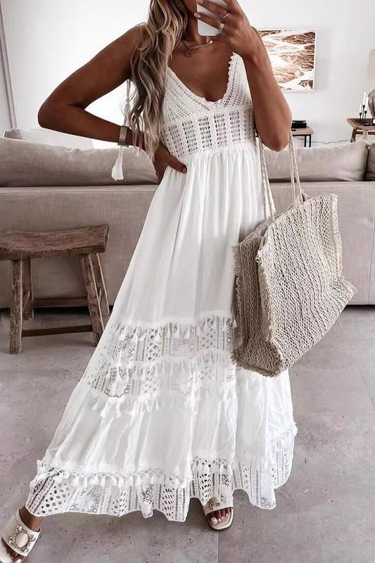 Crochet Spaghetti Strap Maxi Dress
