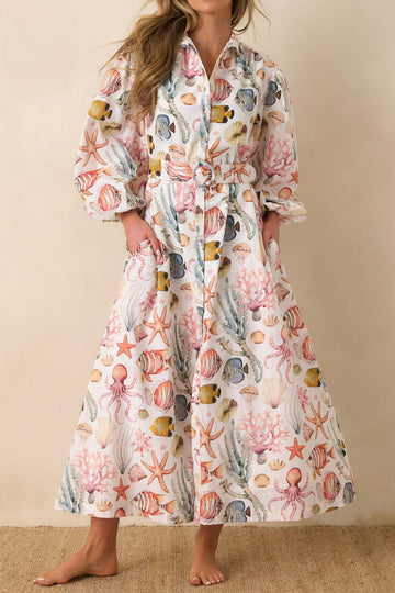 Ocean Print Shirt Midi Dress