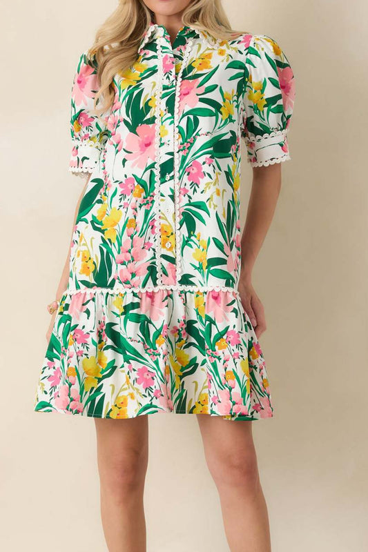 Tropical Print Shirt Mini Dress