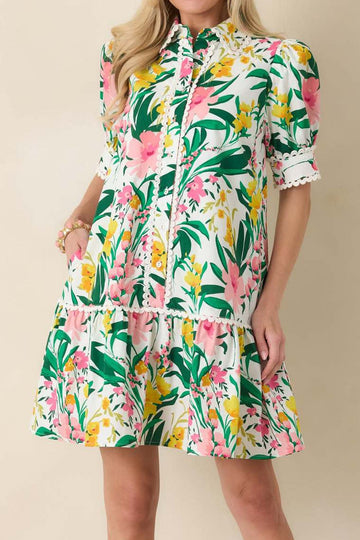 Tropical Print Shirt Mini Dress