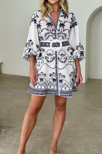 Boho Print Shirt Mini Dress