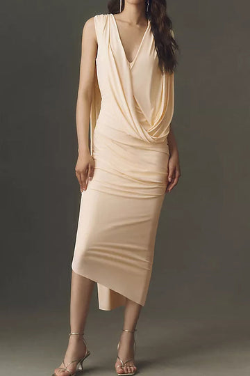 Draped Sleeveless V-Neck Maxi Dress