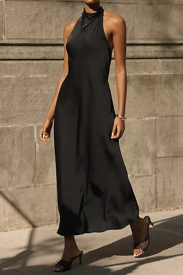 Satin Halter Backless Maxi Dress