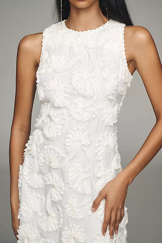 Textured Floral Sleeveless Midi Dress
