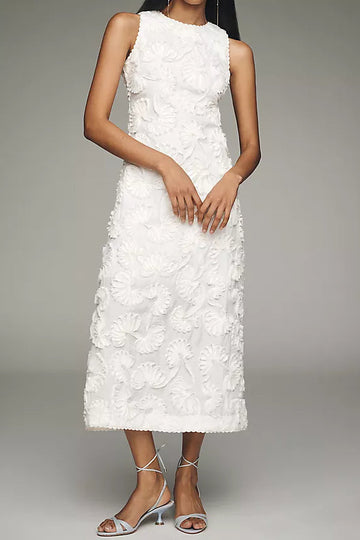 Textured Floral Sleeveless Midi Dress