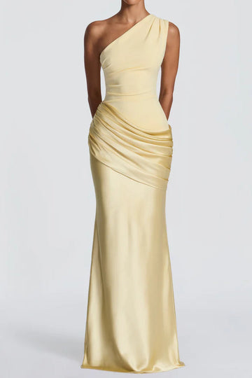 One-Shoulder Ruched Satin Maxi Gown