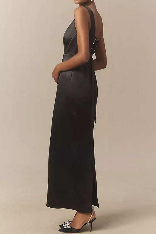 Sleeveless Square-Neck Corset Maxi Dress