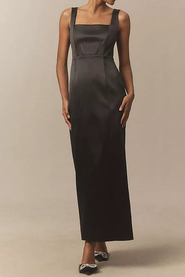 Sleeveless Square-Neck Corset Maxi Dress