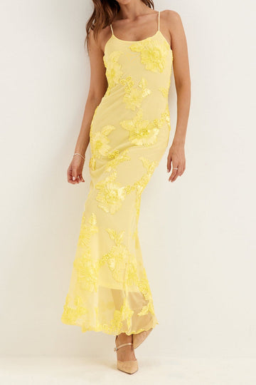 Floral Mesh Slip Mermaid Maxi Dress